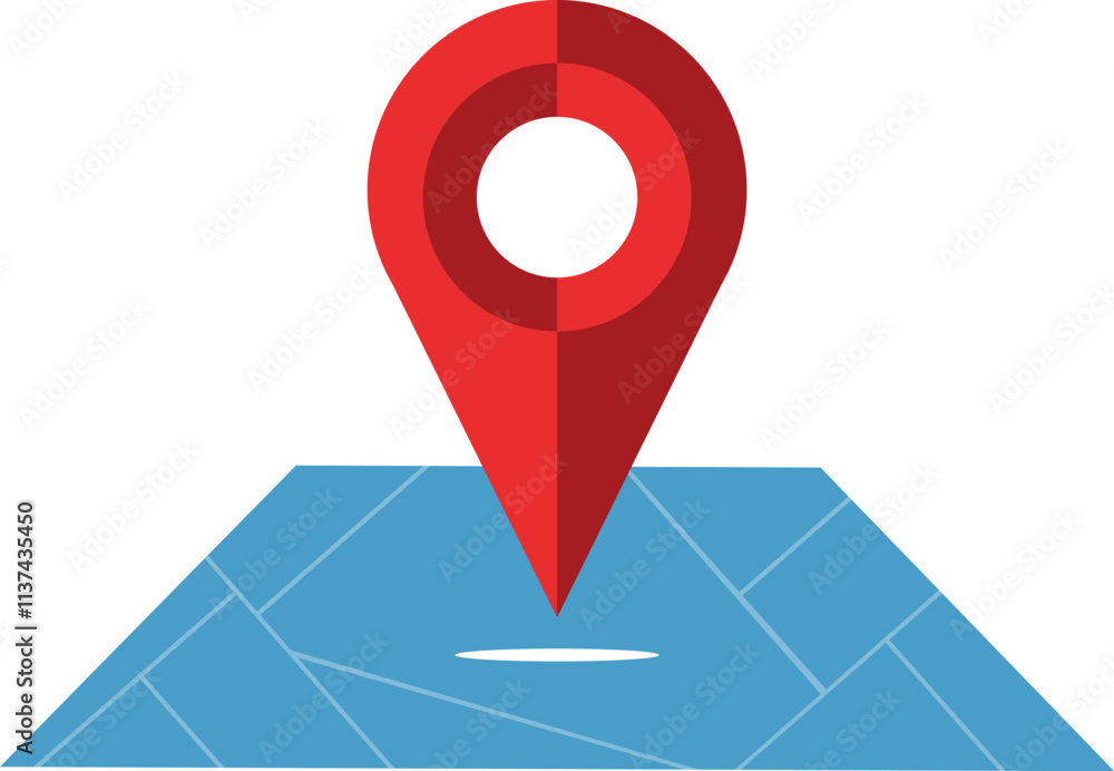 Red location icon on blue map Red location icon on blue map