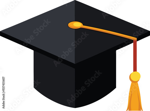 Modern Black Graduation Cap with Golden Tassel Vector Illustration