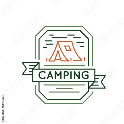 Simple Logo with Camping icon. Simple badge with a travel tent, ideal for showcasing themes of travel and mobile living. Perfect for use in apps, websites, or print materials. Vector illustration.