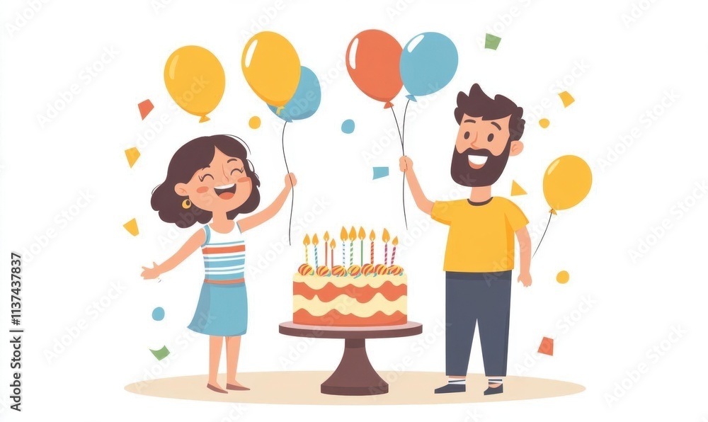 A joyful birthday celebration with a cake and balloons. A joyful birthday celebration with a cake and balloons.