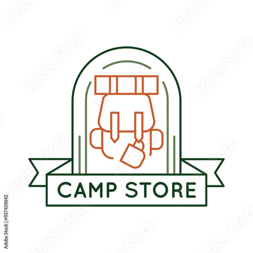 Camp Store icon. Simple Logo with a camp store, ideal for showcasing themes of travel mobile living. Perfect for use in apps, travel websites, or print materials. Vector illustration.