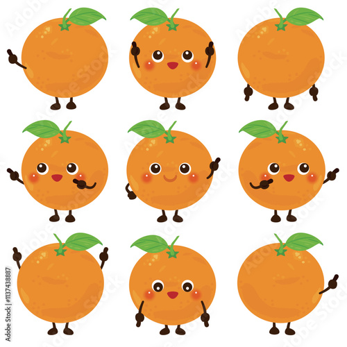 指さしをするオレンジのキャラクターセット