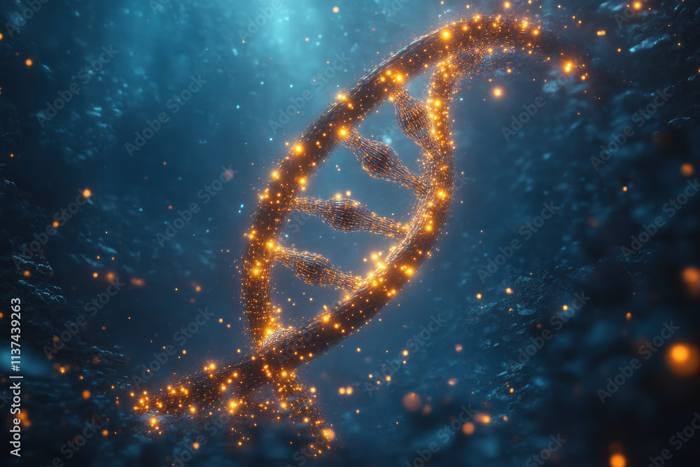 Glowing DNA double helix in a microscopic world. Glowing DNA double helix in a microscopic world.