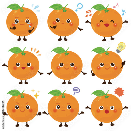 オレンジのキャラクター　表情セット