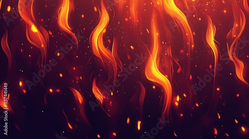 Abstract fiery background with orange and red flames and sparks for design