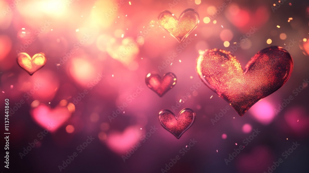 Glowing Hearts Float In A Romantic Red Haze Glowing Hearts Float In A Romantic Red Haze