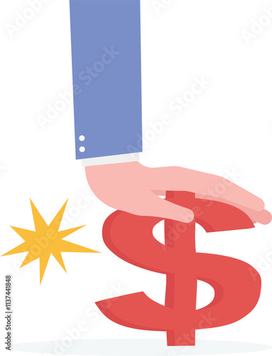 Lower inflation, economic collapse, declining business, reduced profits or losses, mis investment, hands squeezing dollar signs
