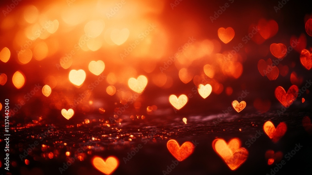 Red Heart Shaped Bokeh Lights Romantic Background Red Heart Shaped Bokeh Lights Romantic Background