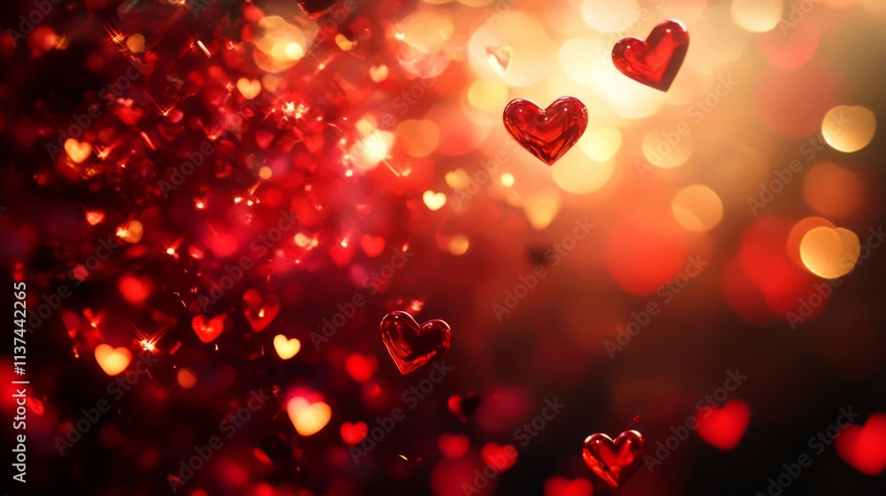 Red Hearts Falling Romantic Valentine Background Red Hearts Falling Romantic Valentine Background