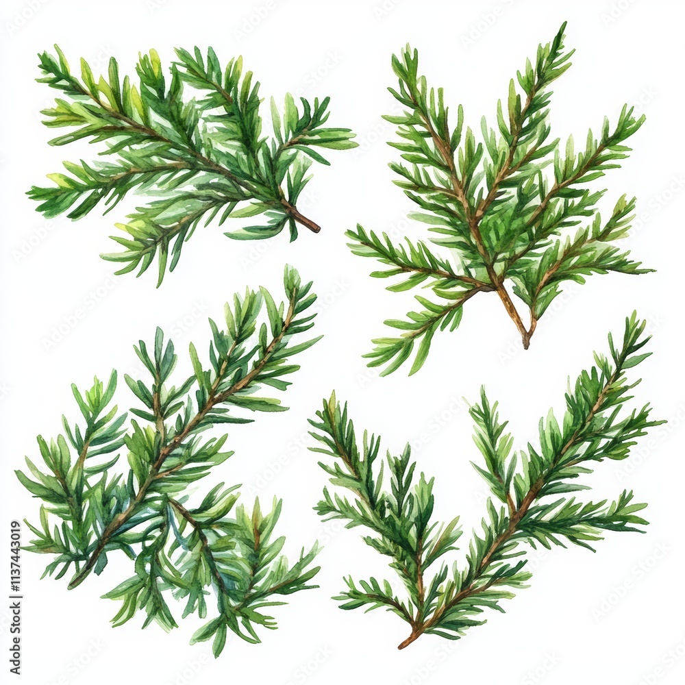 Watercolor illustration of English Yew from top view, isolated on white background, for botanical and nature designs Generative AI Watercolor illustration of English Yew from top view, isolated on white background, for botanical and nature designs Generative AI