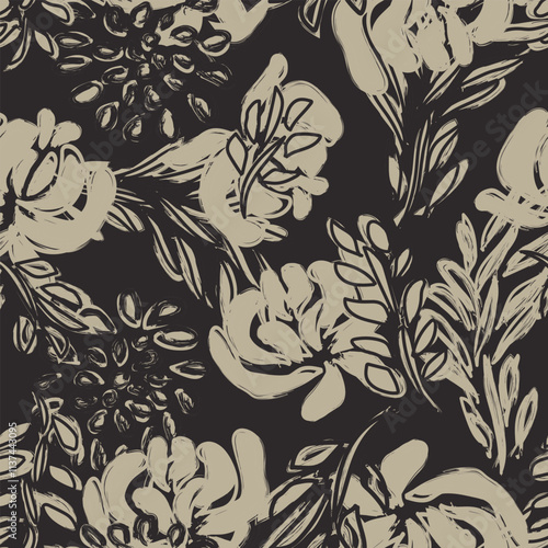 Neutral Colour Abstract Floral Seamless Pattern Design