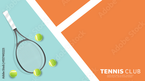 tennis racket and tennis ball on tennis court background, Illustrations for use in online sporting events , Illustration Vector EPS 10