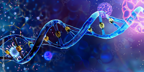  Chromosome and cell nucleus with telomere and DNA 