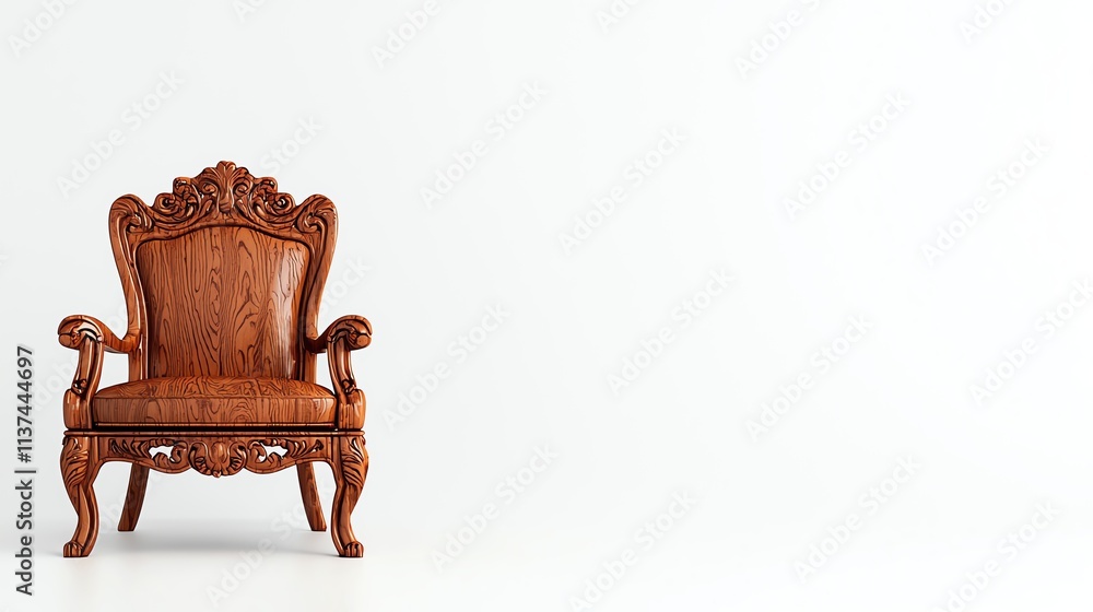 An ornate wooden chair with intricate carvings, set against a minimalistic white background, showcasing elegance and craftsmanship. An ornate wooden chair with intricate carvings, set against a minimalistic white background, showcasing elegance and craftsmanship.