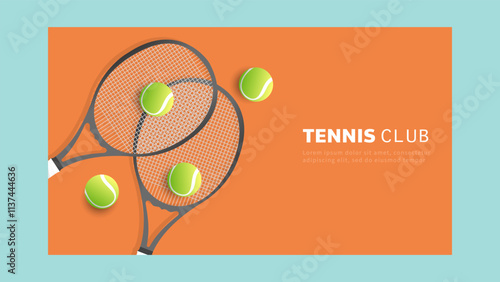 tennis racket and tennis ball on tennis court background, Illustrations for use in online sporting events , Illustration Vector EPS 10