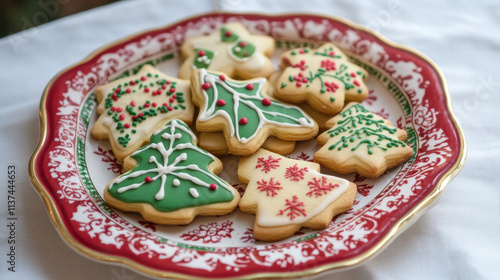 Delicious Christmas Sugar Cookies on a Festive Plate photo