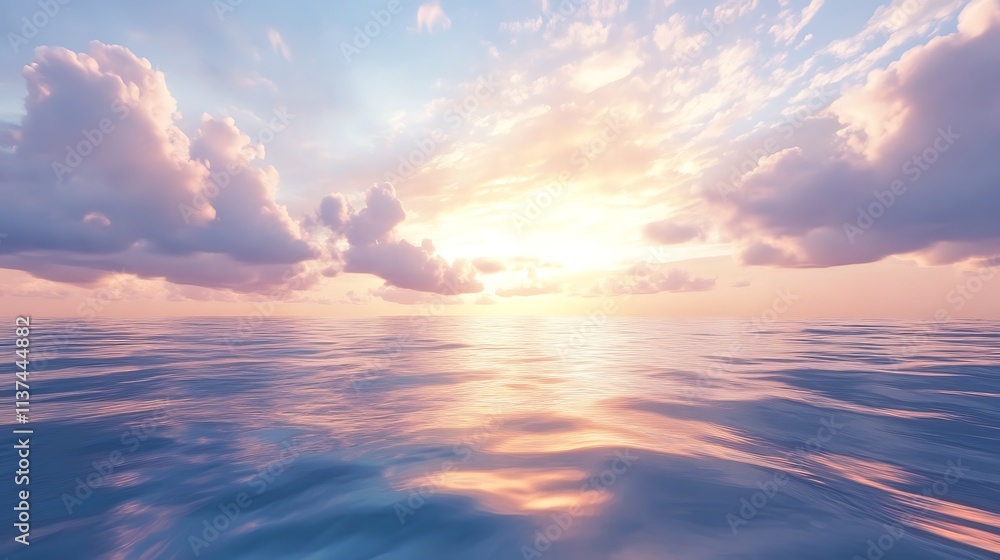 Naklejka premium Tranquil Sunset over Serene Ocean Waters: A Breathtaking View