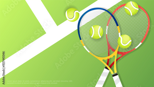 tennis racket and tennis ball on tennis court background, Illustrations for use in online sporting events , Illustration Vector EPS 10