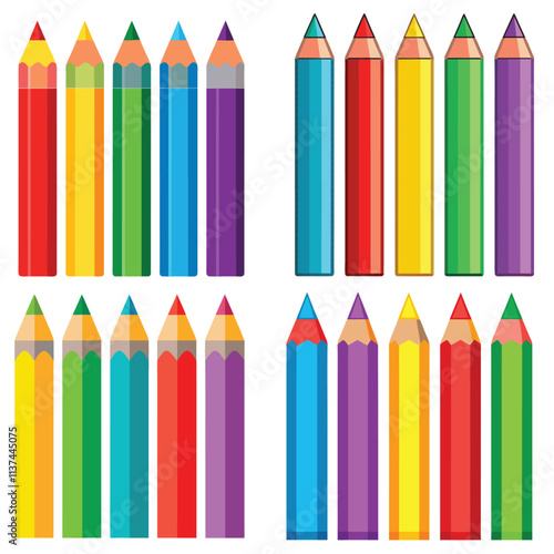 Set of colored wooden pencils.many colors pencil,Drawing pencil vector  illustrations.