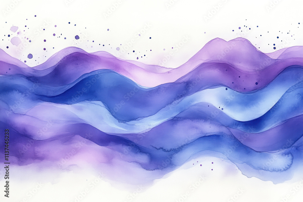 Fototapeta premium Abstract purple blue watercolor waves background.