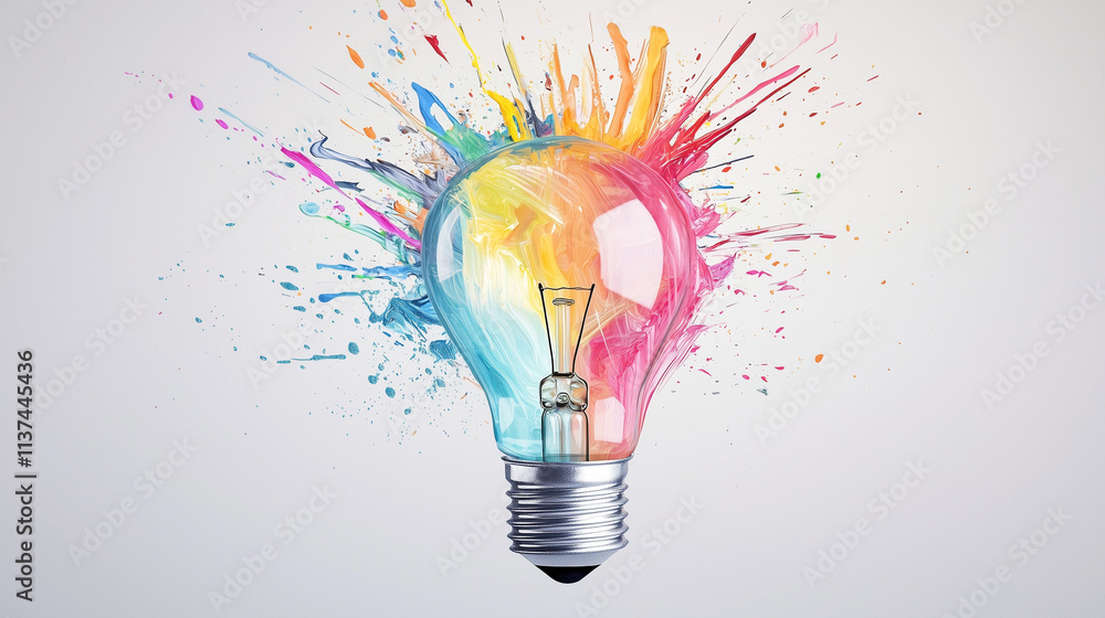 Rainbow of Ideas: A vibrant lightbulb explodes with a kaleidoscope of colorful paint splatters, symbolizing creativity, innovation, and brilliant ideas. Rainbow of Ideas: A vibrant lightbulb explodes with a kaleidoscope of colorful paint splatters, symbolizing creativity, innovation, and brilliant ideas.