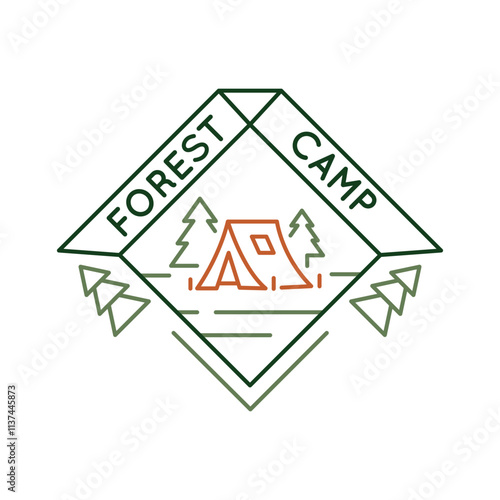 Simple Logo with Forest camp icon. Simple Logo with a travel tent, ideal for showcasing themes of travel and mobile living. Perfect for use in apps, websites, or print materials. Vector illustration.