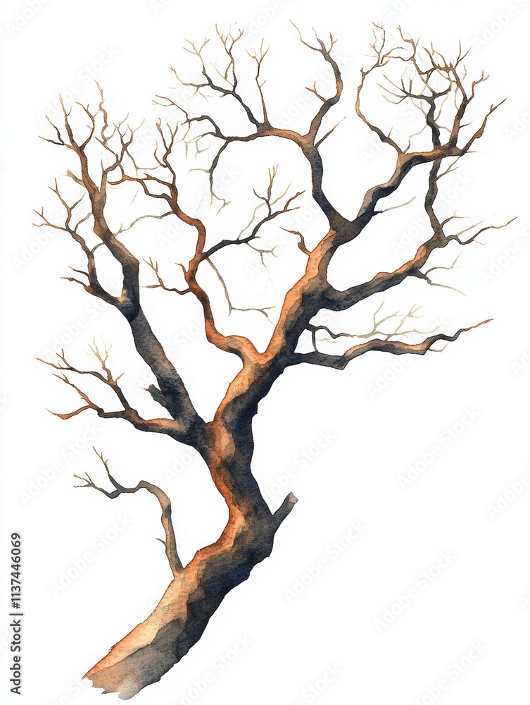 Watercolor illustration of a tree's branching pattern on a white background, perfect for nature and environmental designs Generative AI Watercolor illustration of a tree's branching pattern on a white background, perfect for nature and environmental designs Generative AI