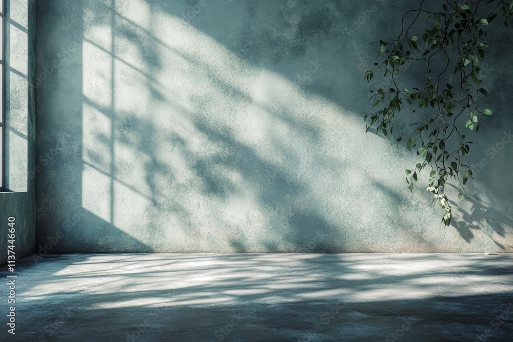 Sunlit Room with Greenery and Textured Walls. Sunlit Room with Greenery and Textured Walls.