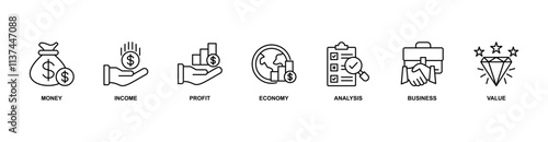 Cash flow Icon Sheet business and finance circulation with icon of money, income, profit, economy, analysis, business, and value