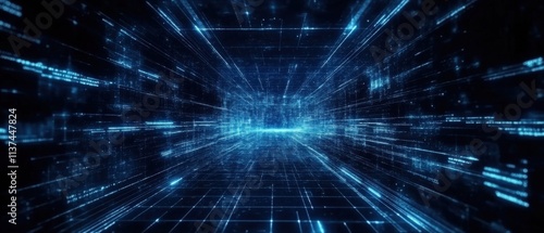 Futuristic Digital Data Stream Tunnel: Abstract Technology Background