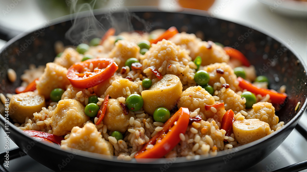 Keto Stir-Fry Cauliflower Rice with Vegetables in Pan Keto Stir-Fry Cauliflower Rice with Vegetables in Pan