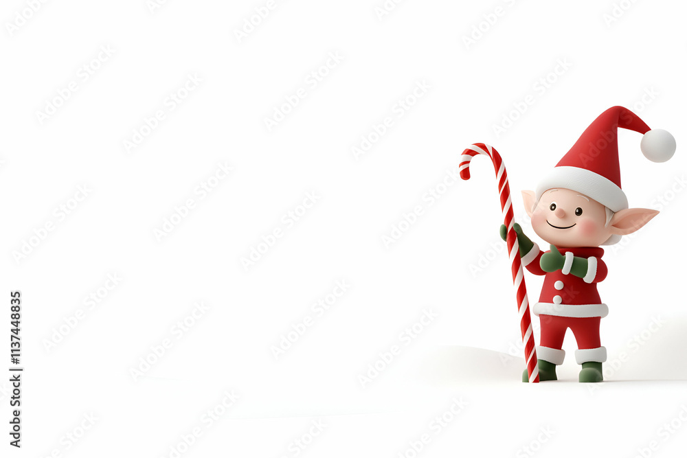 An adorable Christmas elf holding a candy cane, bringing festive cheer and joy. An adorable Christmas elf holding a candy cane, bringing festive cheer and joy.