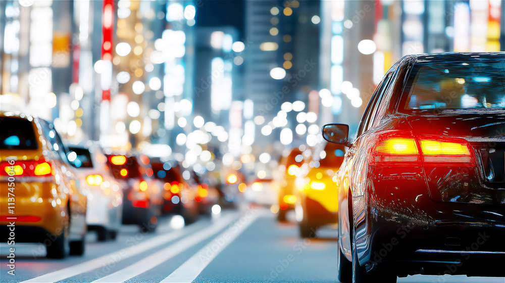 A busy urban traffic scene featuring rows of cars with bright brake lights at night, creating a vibrant city atmosphere full of movement and energy. A busy urban traffic scene featuring rows of cars with bright brake lights at night, creating a vibrant city atmosphere full of movement and energy.