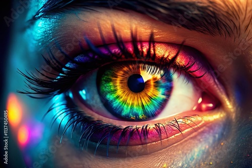 Colorful Iris Silhouette, Woman's Eye, Light Reflection,  Silhouette Photography, Eye Close Up