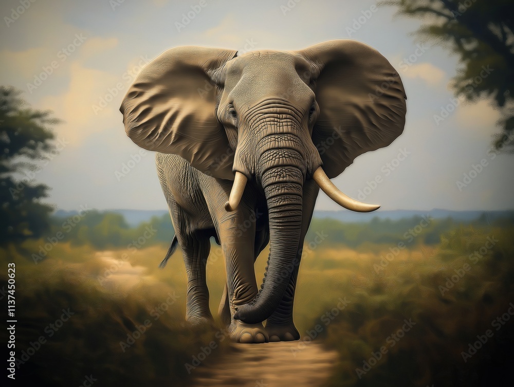 Fototapeta premium Elephant in a jungle, closeup