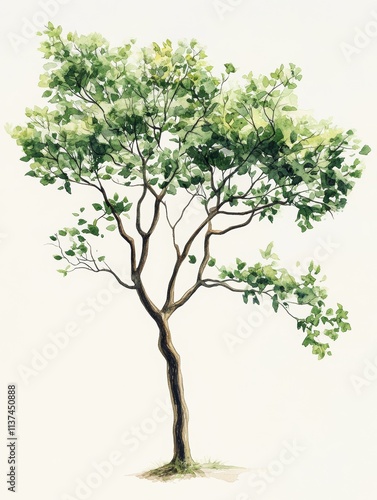 Japanese Zelkova Tree Watercolor Illustration, potential usecase for botanical, gardening, and landscape design Generative AI photo