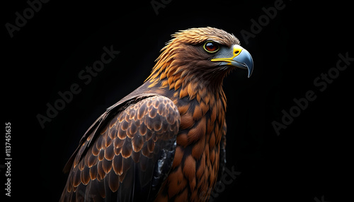 Golden eagle in detailed close up portrait with black background photo