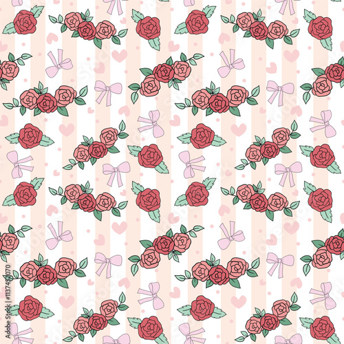 Vintage Coquette Valentine's Rose Seamless Pattern
