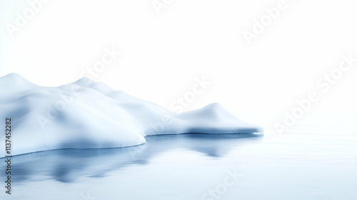 A serene view of snowy mountains reflected in calm water, evoking tranquility and peace.