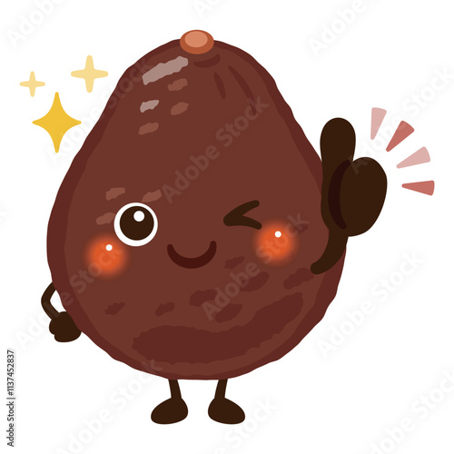 グッドサインを出す茶色のアボカドのキャラクターイラスト