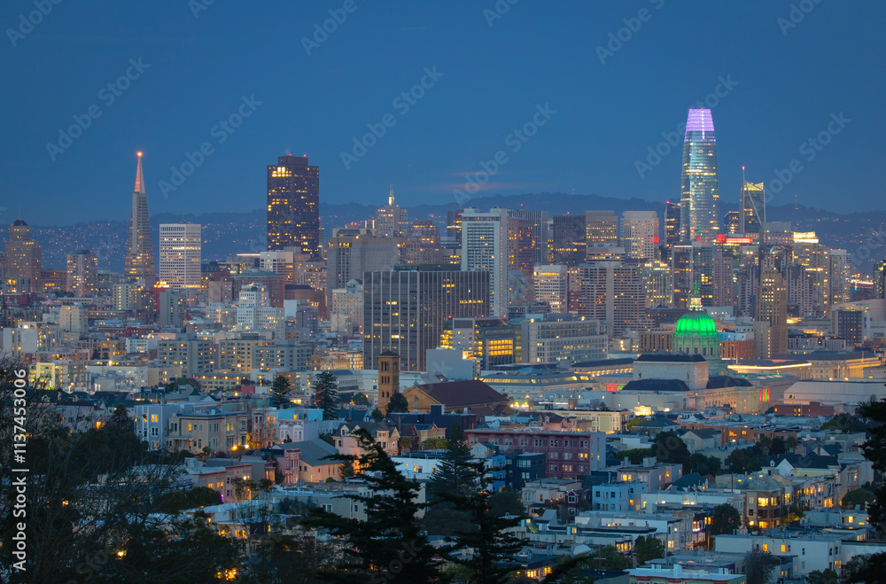 San Francisco City Skyline at Night, California San Francisco City Skyline at Night, California