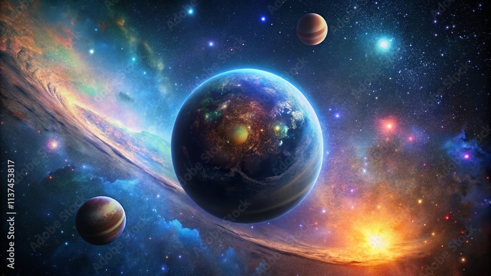 Cosmic Planet: Stunning Drone View of Celestial Body Surrounded by Stars - 4K Space Photography Cosmic Planet: Stunning Drone View of Celestial Body Surrounded by Stars - 4K Space Photography