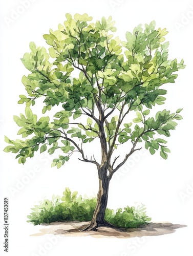 European Ash Tree Isometric Watercolor Illustration for Botany and Nature Designs Generative AI photo