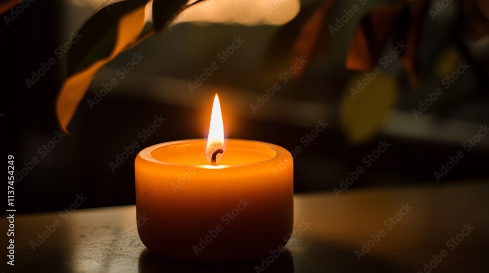 A Single Candle Burning Brightly in a Dark Room, Creating a Warm and Cozy Atmosphere, Perfect for Relaxation and Meditation Generative AI A Single Candle Burning Brightly in a Dark Room, Creating a Warm and Cozy Atmosphere, Perfect for Relaxation and Meditation Generative AI