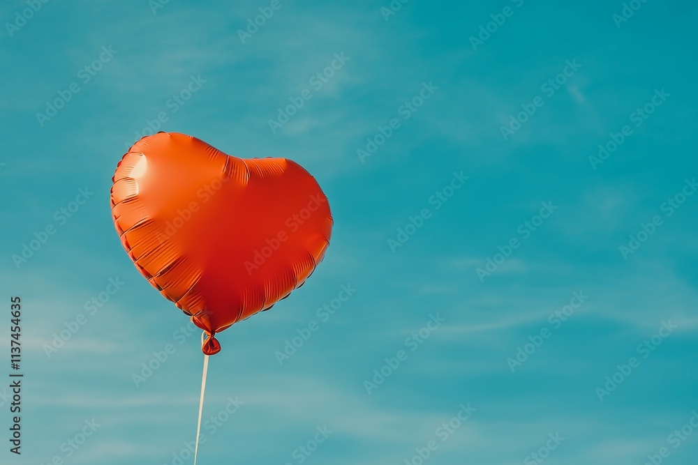 Fototapeta premium Heart Shaped Balloon Drifting in Clear Blue Sky