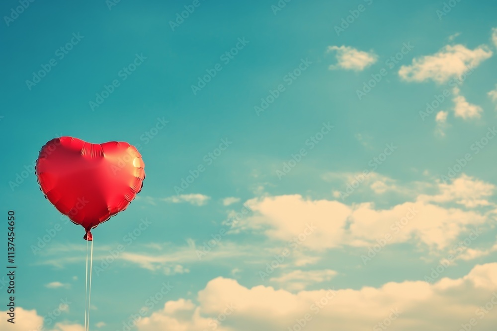 Fototapeta premium Heart Shaped Balloon Drifting in Clear Sky