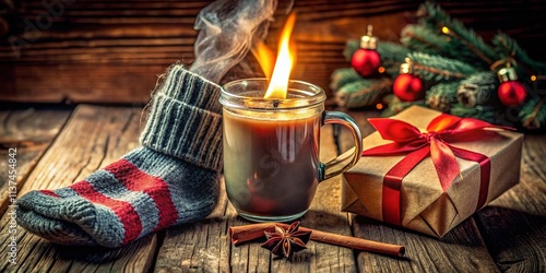 Wallpaper Mural Cozy Christmas Morning: Macro Photography of Gift, Mug, Socks & Candle Torontodigital.ca