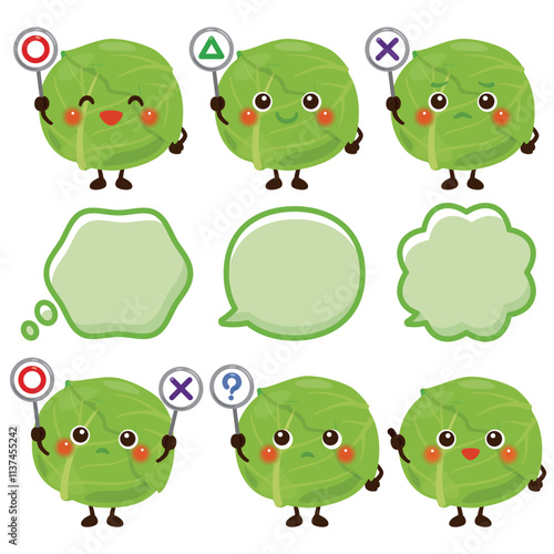 ○×△の札を持ったキャベツのキャラクター