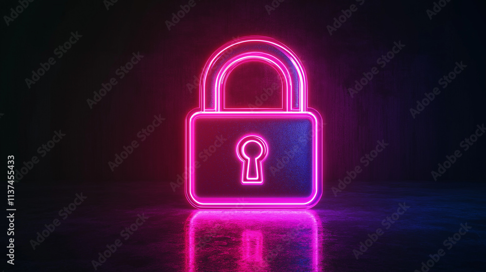 Modern Neon Lock Design Evoking Cybersecurity Themes Modern Neon Lock Design Evoking Cybersecurity Themes