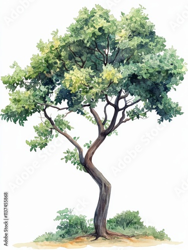 Watercolor Illustration of a Japanese Pagodatree with Visible Canopy Details, potential usecase for botanical, gardening, and landscape design Generative AI photo